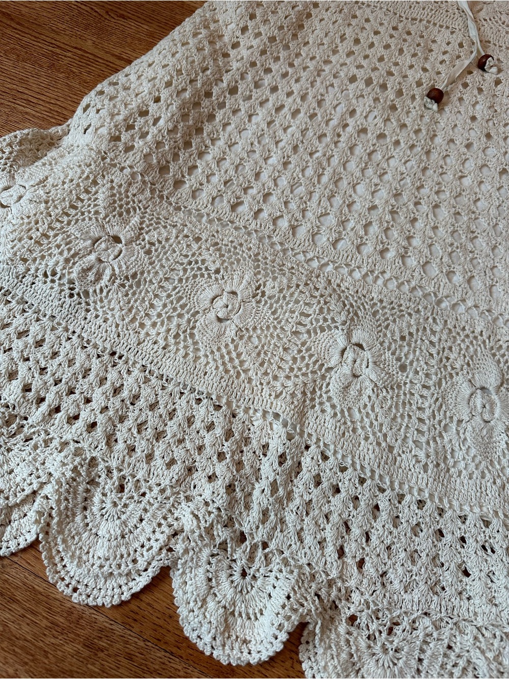 Lucky & Coco Womens Crochet Maxi Skirt L Ivory Drawstring Boho Grandmacore - Picture 4 of 11